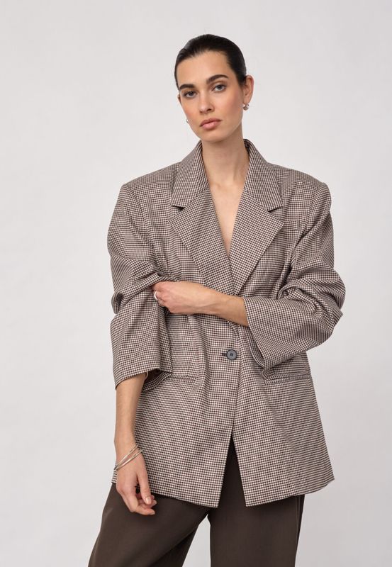 Mida Check Power Blazer Bone Brown 