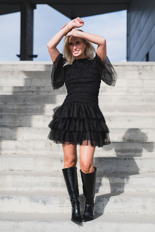 Minnie Short Sleeve Lace Mini Dress Black 