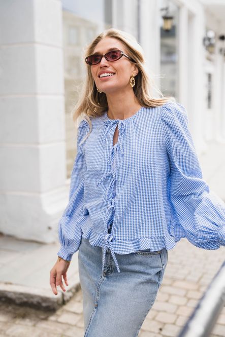Hovedbilde Seersucker Bow Blouse Blue Checks 
