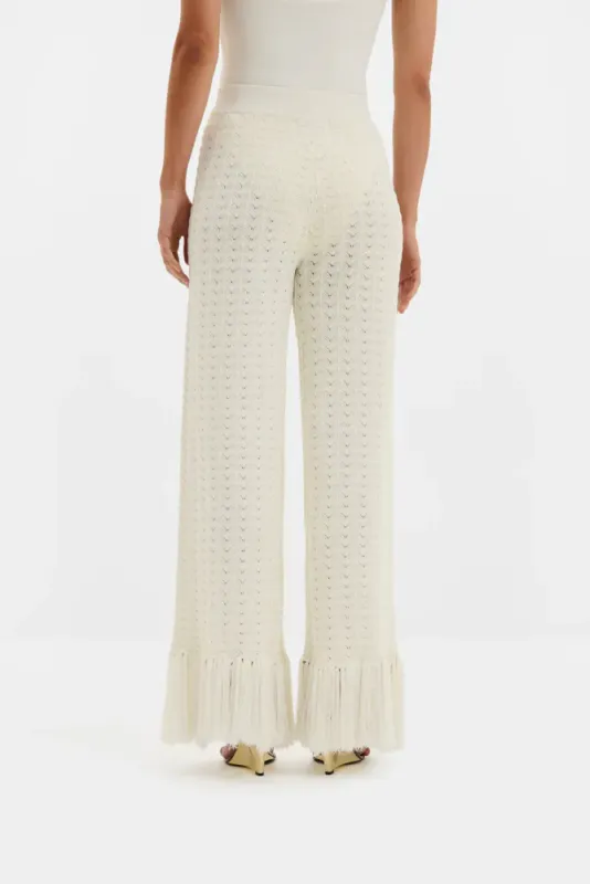 Alycia Knitted Fringe Pants White 