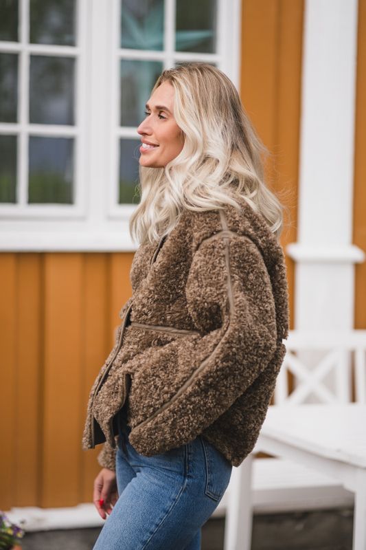 Castor Faux Fur Jacket Taupe 