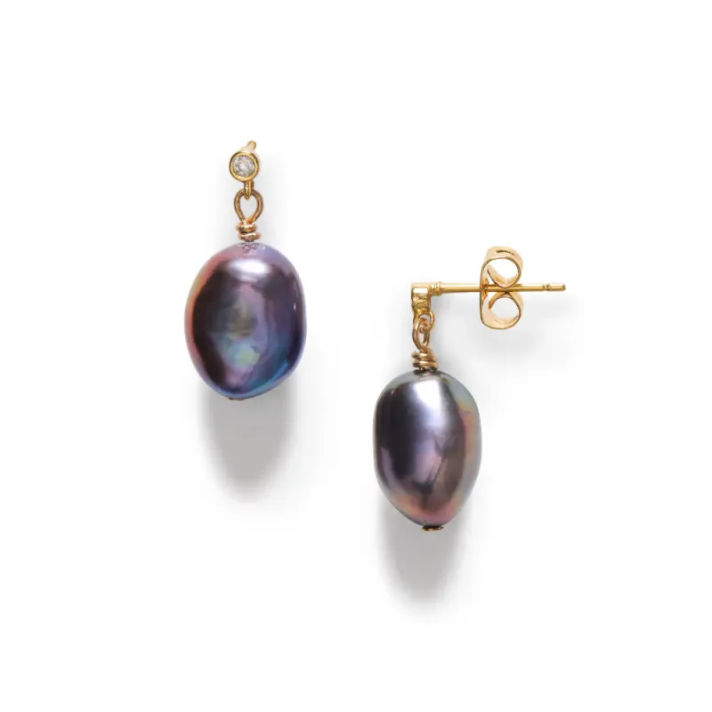 Black Pearly Earrings Gold 