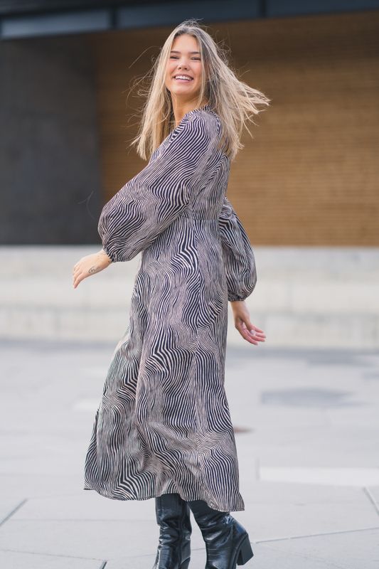 Isobel Floating Wave Dress Dark Sand 