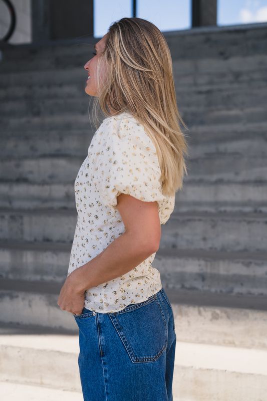 Irina Small Rose Flower Blouse Light Yellow 