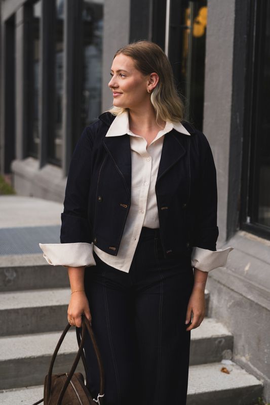 Terry Double Breasted Blazer Navy Denim 
