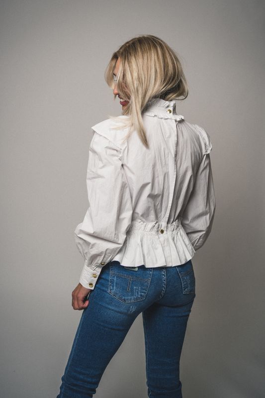 Cotton Poplin Cropped Blouse Bright White 