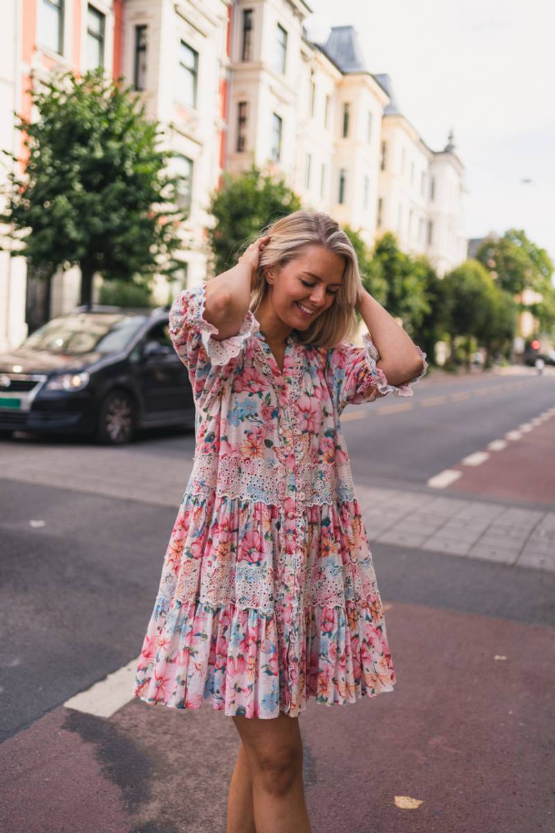 Cotton Slub Button Down Dress Butterfly Field Vakre Vene