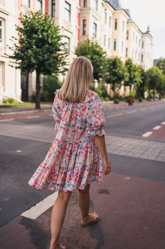 Cotton Slub Button Down Dress Butterfly Field