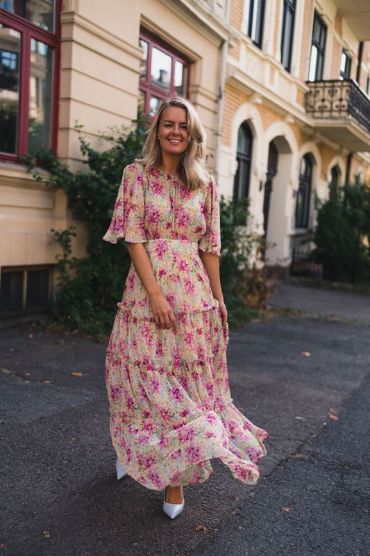 Chiffon Open Back Dress Summer Flowers 