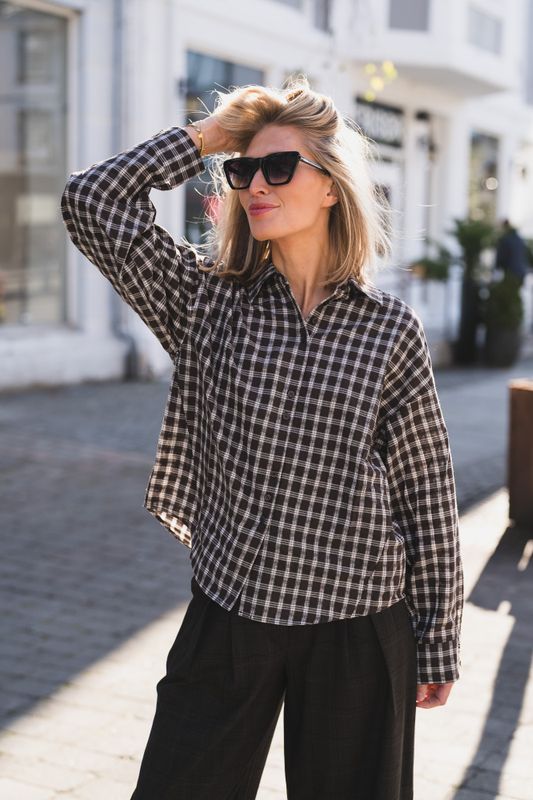 Carola Shirt Check Brown/Egret 