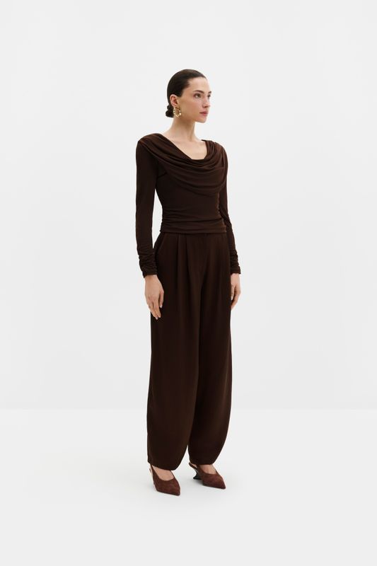 Signe Cowl Neck Jersey Top Dark Brown 