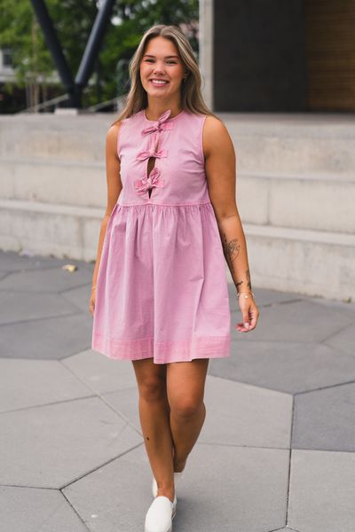 Hovedbilde Washed Stretch Cotton Mini Bow Tie Dress Bleached ...