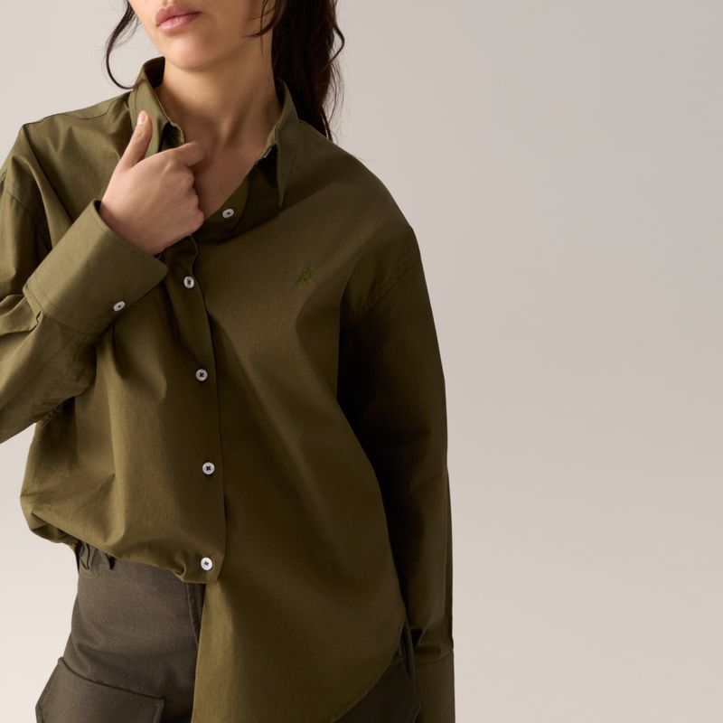 Caryn Poplin Khaki Dark Forest