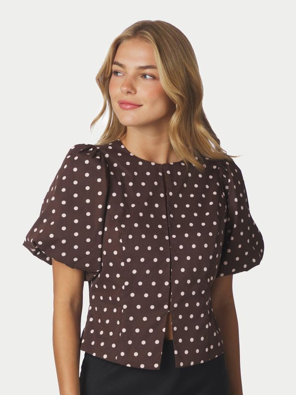 Anela Dot Blouse Brown 