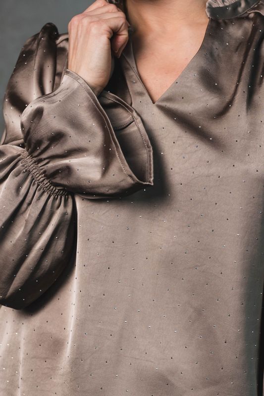 Amara Heavy Sateen Bedaz Blouse Dark Taupe 