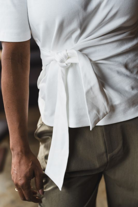Oriane Pleat Tie Tee White 