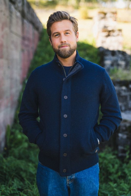 Essent Patch Zip Through Knitted Jumper Navy 