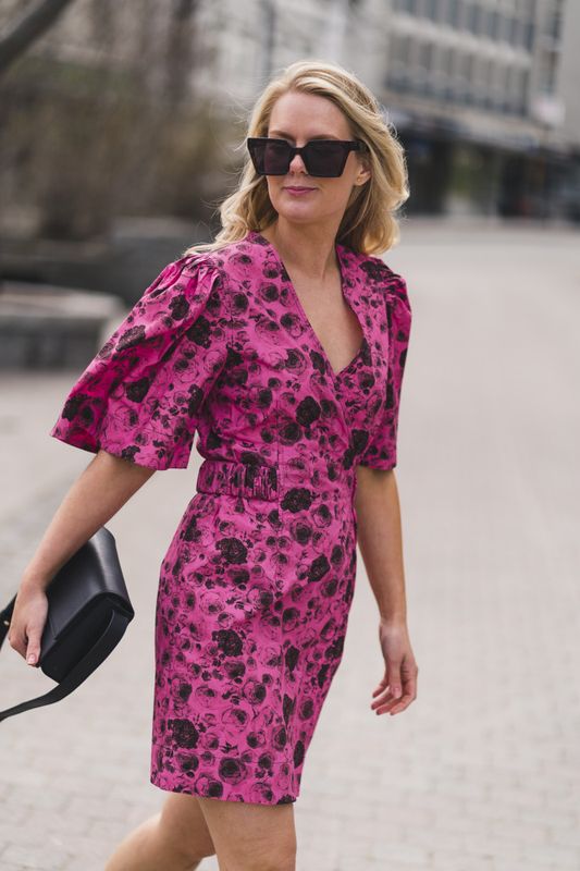 Cotton Poplin Wrap Mini Dress Shocking Pink 