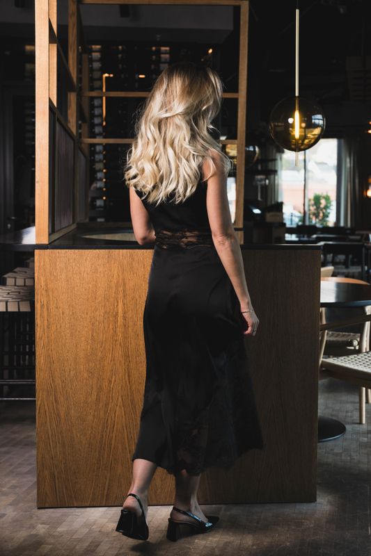 Desire Lace Trimmed Cut Out Midi Dress Black 