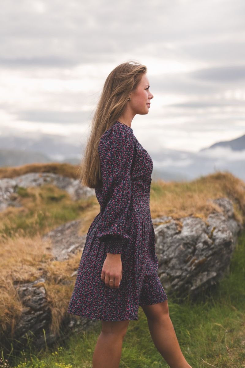 Sabby Button Dress Red Flower Aop 