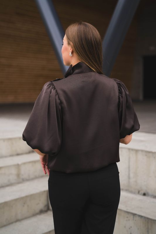 Parisa Heavy Sateen Blouse Dark Brown 