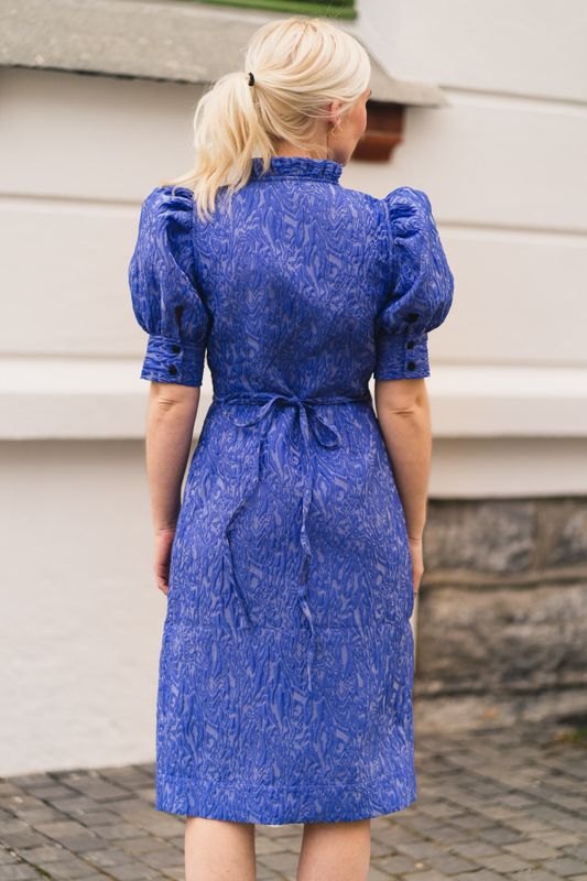 3D Jacquard Wrap Ruffle Dress Blue Iris