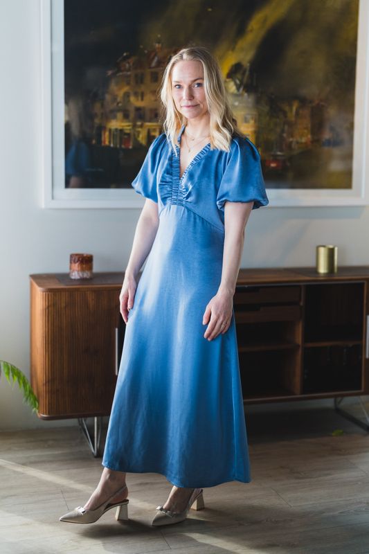 Illana Heavy Sateen Dress Smoke Blue 
