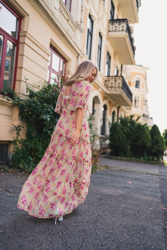 Chiffon Open Back Dress Summer Flowers 