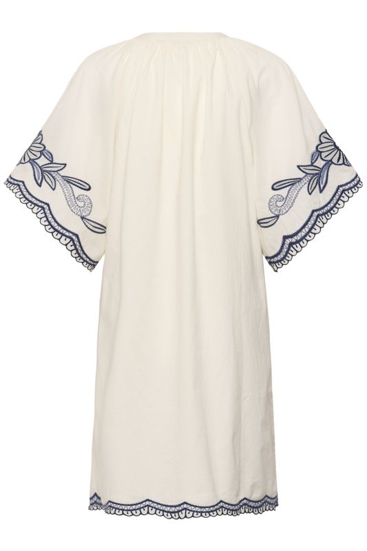 Breanna Dress Whisper White W Blue Emb