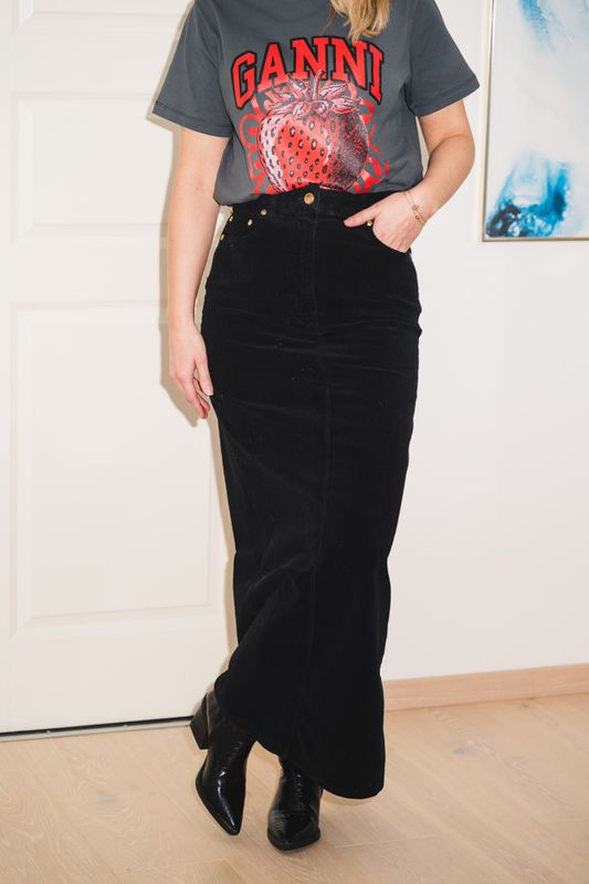 Washed Corduroy Long Skirt Black 