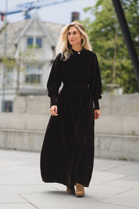 Greta Velvet Long Dress Chocolate 