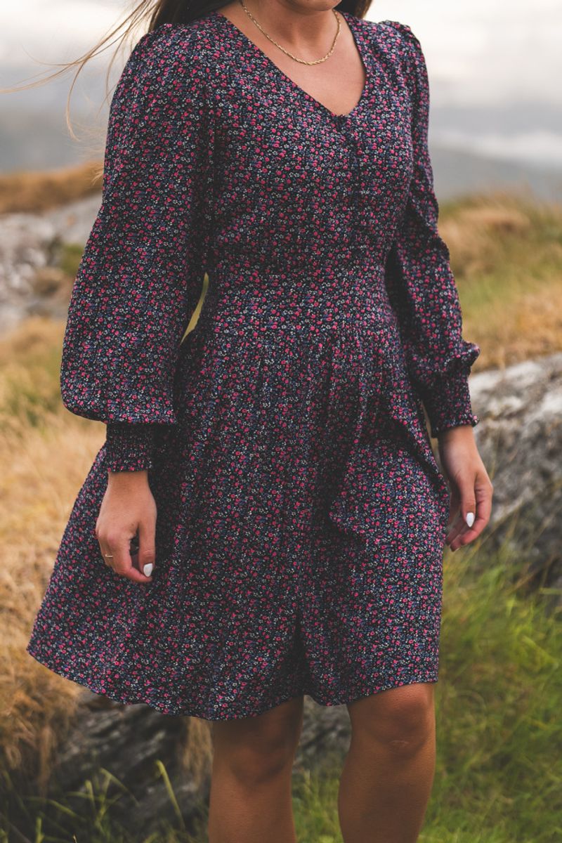 Sabby Button Dress Red Flower Aop 