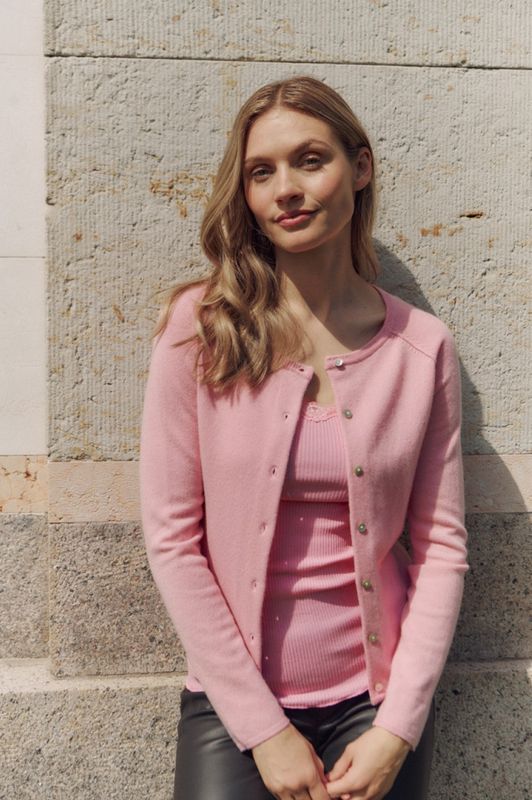 Laica Cashmere LS O-Neck Raglan Cardigan Sea Pink 