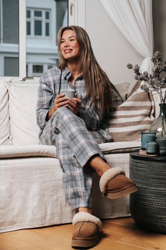 Flannel Pyjamas Set Dusty Blue 