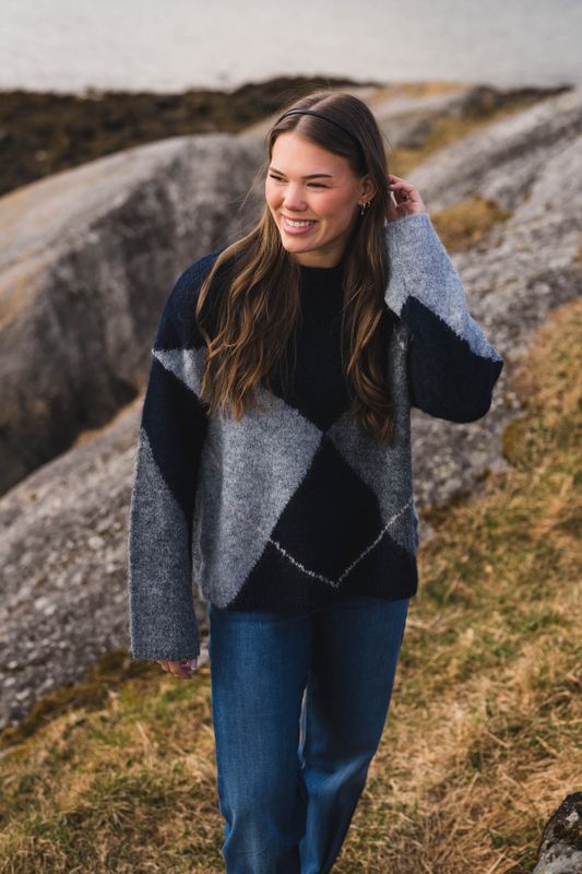 Inga Check Fluff Knit Blouse Navy 
