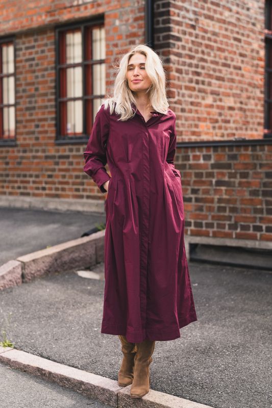 Poppy Shirt Long Dress Winered 