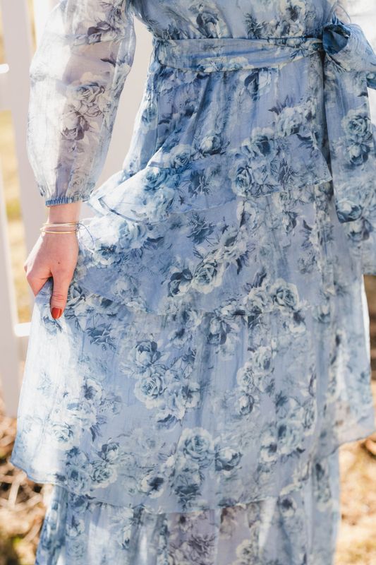 Denila Crepe Print Dress Dusty Blue 