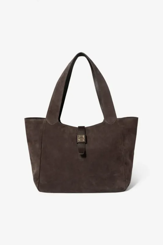 Lucille Tote Bag Large Dark Brown Suede 