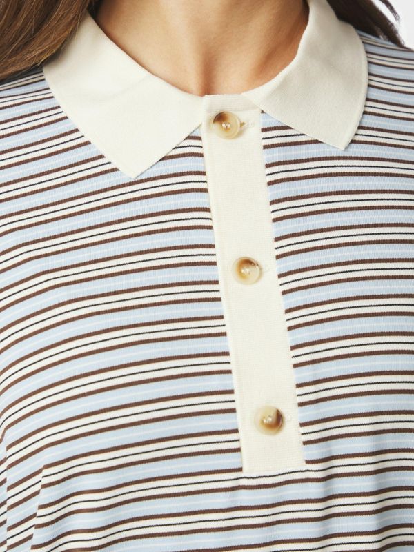 Lirenne Striped Polo Blouse Light Blue 