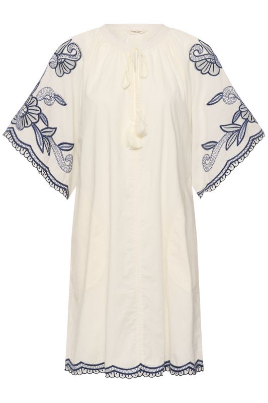 Breanna Dress Whisper White W Blue Emb