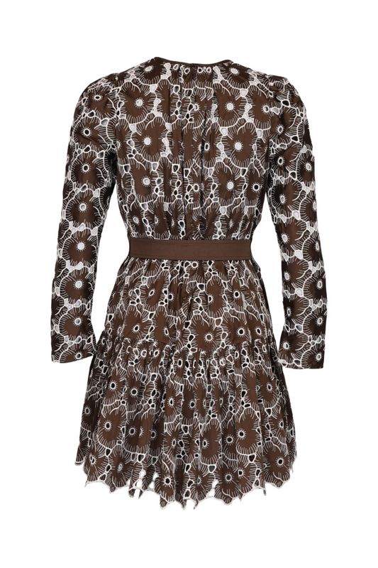 Embroidery Mini Dress Chocolate 