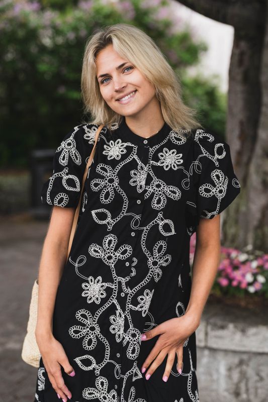Veronica Dori Emb Dress Black 