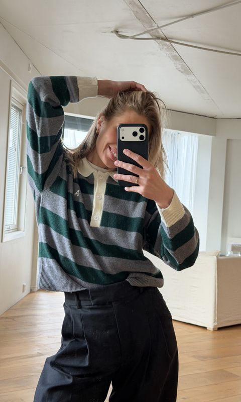 Leigh Stripe Dark Grey/Ivy Green 