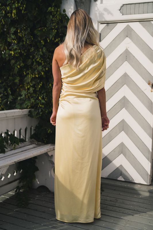 Cassia Draped Fitted Maxi Dress Light Lemon 