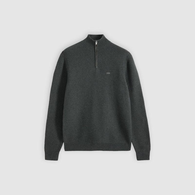 Quarter Zip Sweater Obscidian Heather Novelty Stitch 