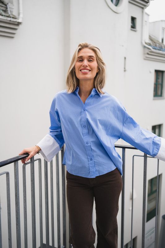Elona Check Cuff Shirt Pale Blue 