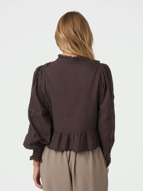 Petrine Embroidery Blouse Dark Brown 