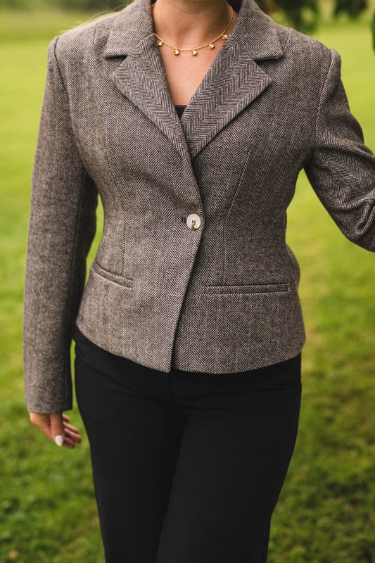 Valia Herringbone S Blazer Dark Brown 