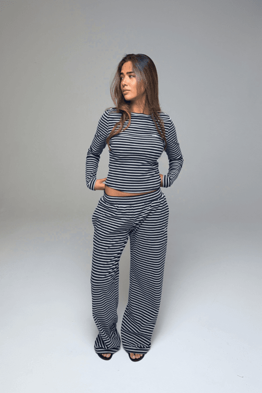 Palmer Soft Stripe Wide Leg Pants Navy/White 
