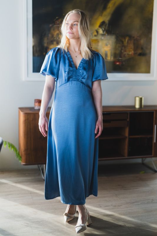 Illana Heavy Sateen Dress Smoke Blue 